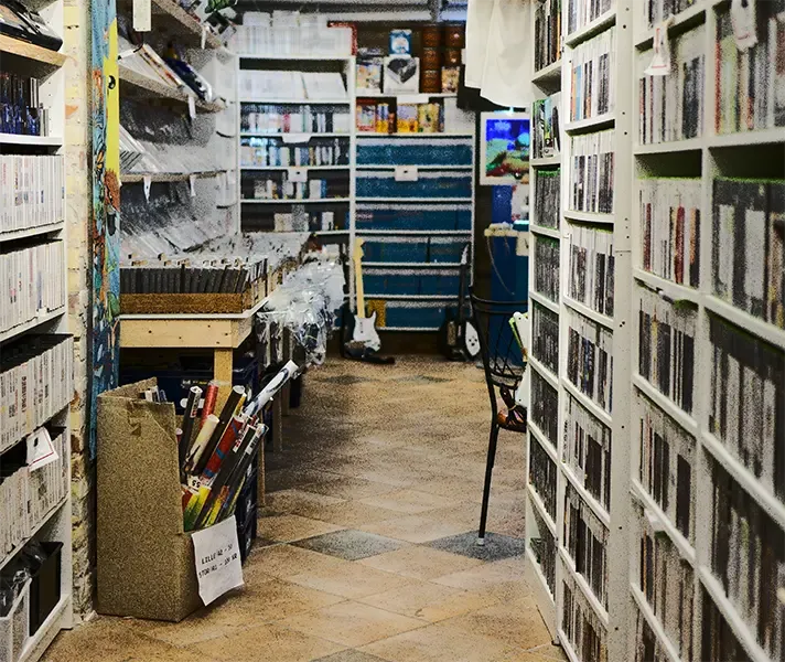 Iridescent ripples of a bright blue and pink liquid